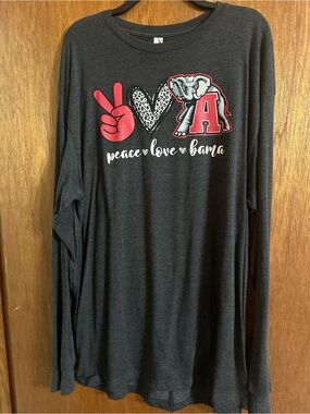 Peace Love Bama Long Sleeve Kids Shirt - Charcoal with Red Graphic